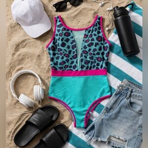 SHEIN bathing suit, - Teal and Pink Leopard , 1XL, excellent condition